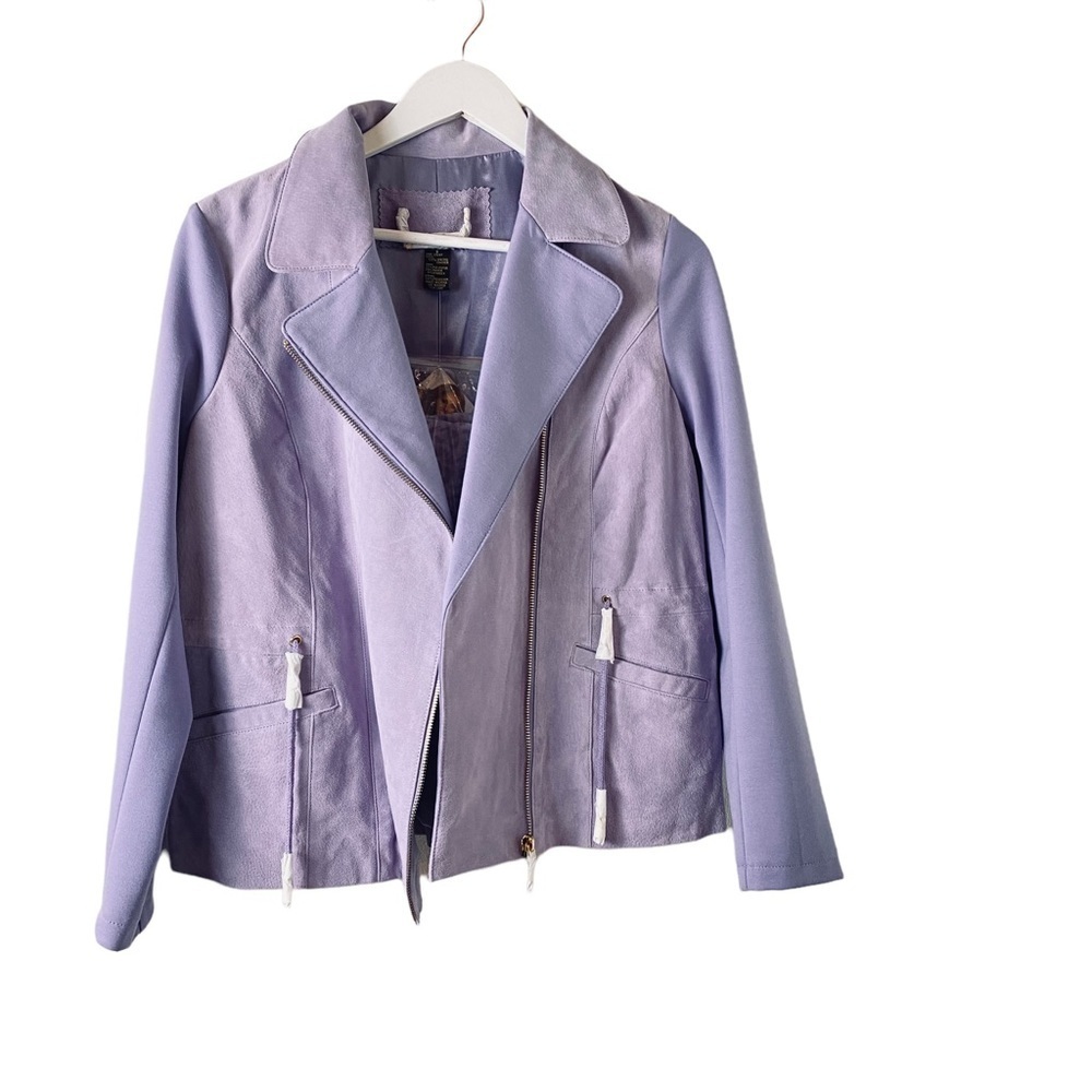 Iman Global Chic Platinum Collection Genuine Leather Suede Jacket Purple Sz S